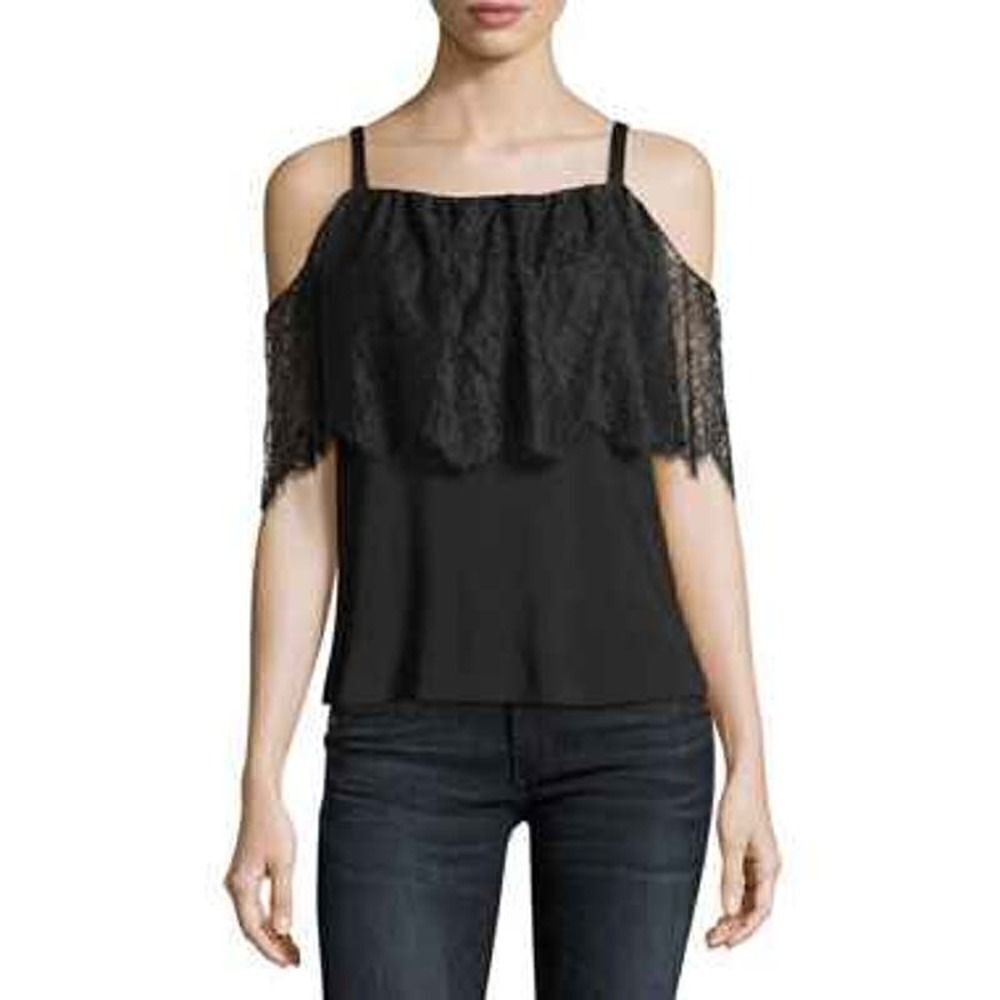 BAILEY/44 Women's Montage Lace Overlay Cold-Shoulder Top Black Size Small - NWT